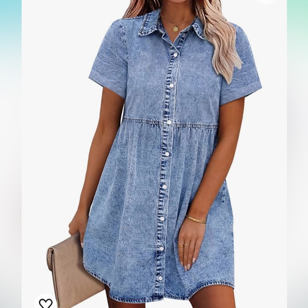 Cute Denim Knee Length Dress -Size XL